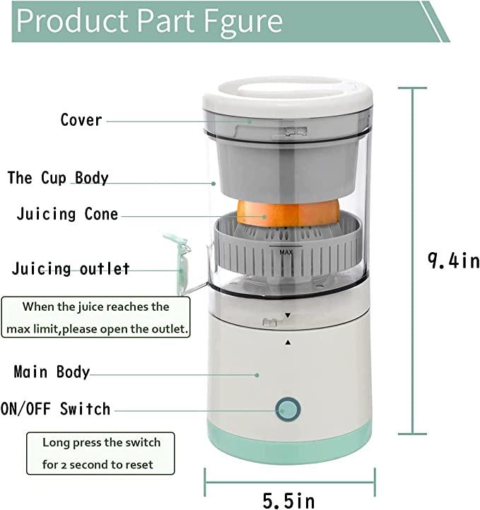 Citrus Juicer Electric Orange Squeezer Lemon Squeezer Electric High Juice Yield Juicer USB Charging USB Charging Lime Press Wireless Portable Travel Juice Mate